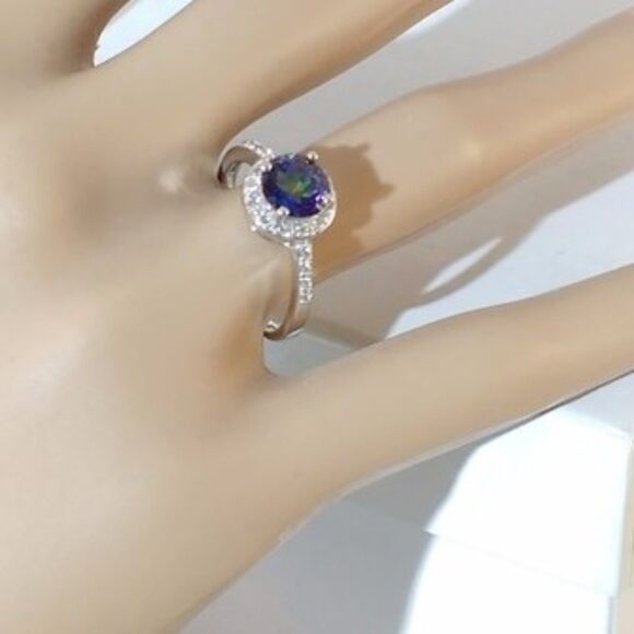 Ocean Mystic Gemstone & White Sapphires Ring Size 6-3/4 - Picture 8 of 8